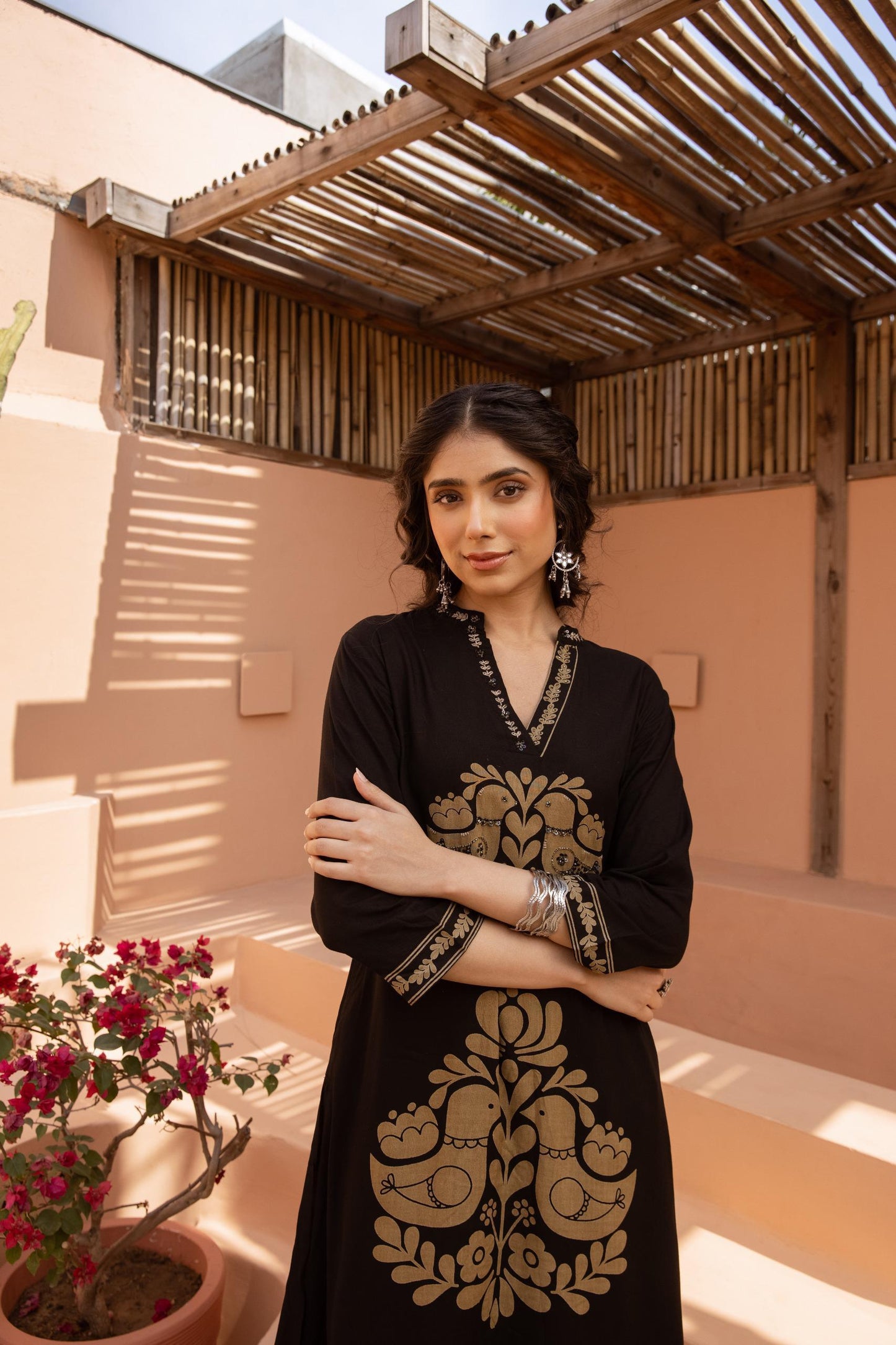 Black & Gold Floral kurta Set