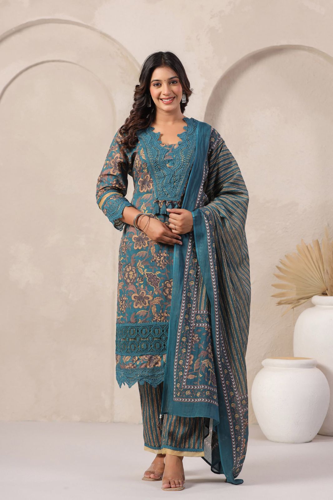 Teal Blue Floral Suit Set