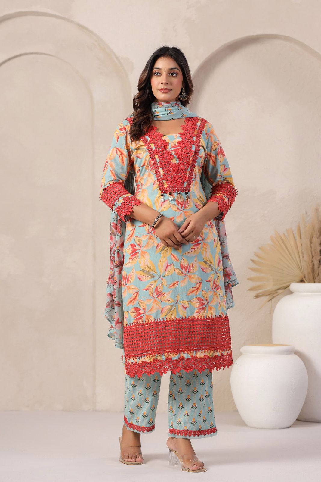 Aqua Blue Cotton Suit Set