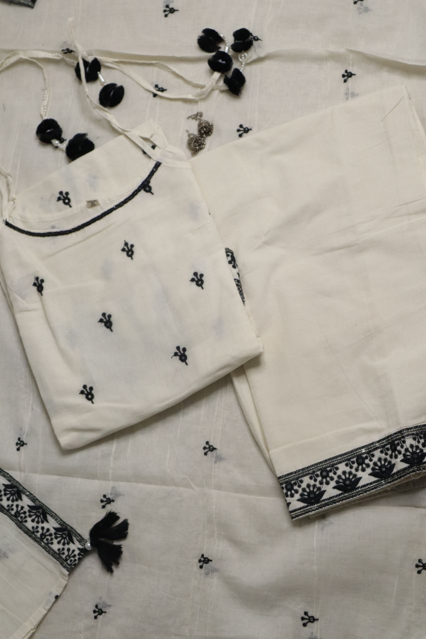 White & Black Embroidered Suit Set
