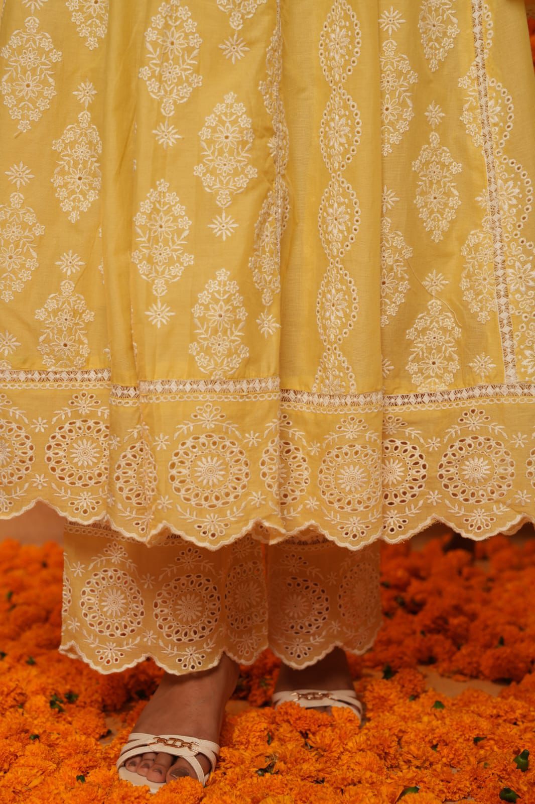 Yellow premium cotton Anarkali suit
