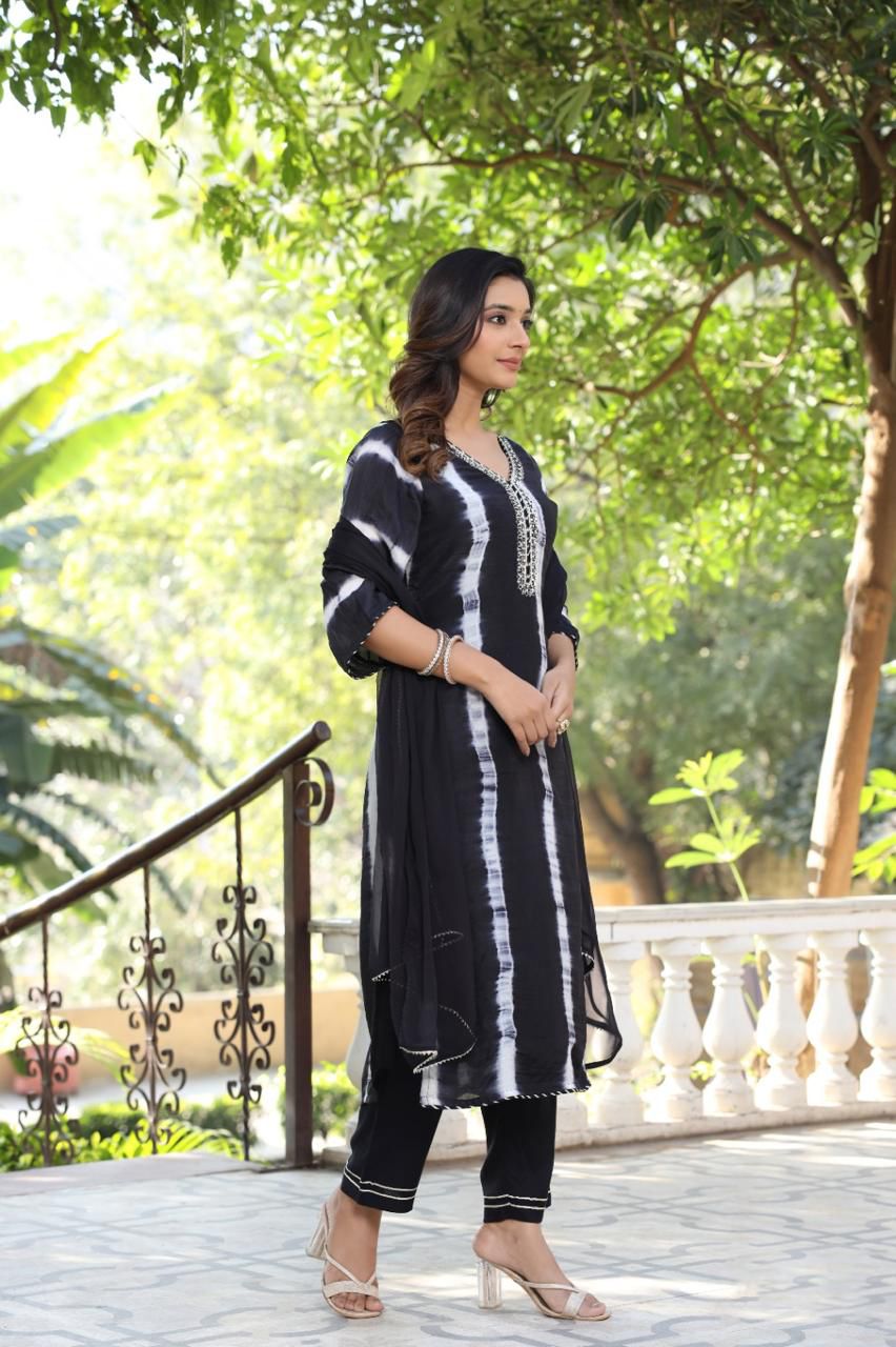 Black Muslin straight suit