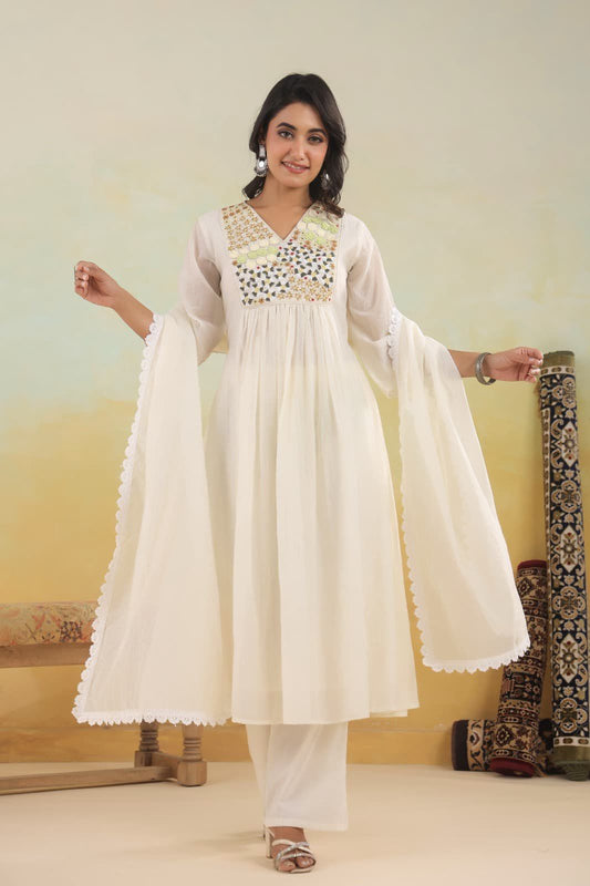 White thread work suit