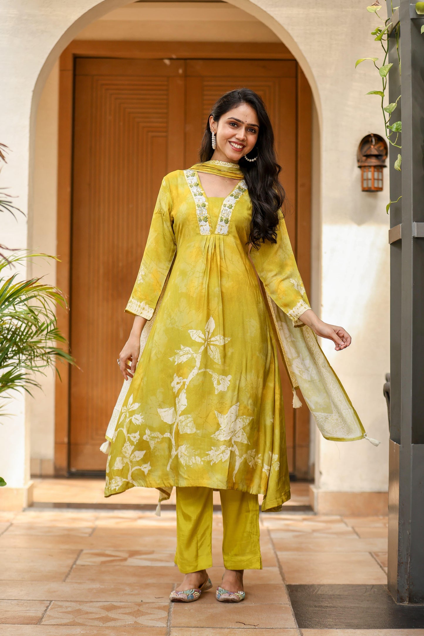 Yellow Block Print Kurta Set