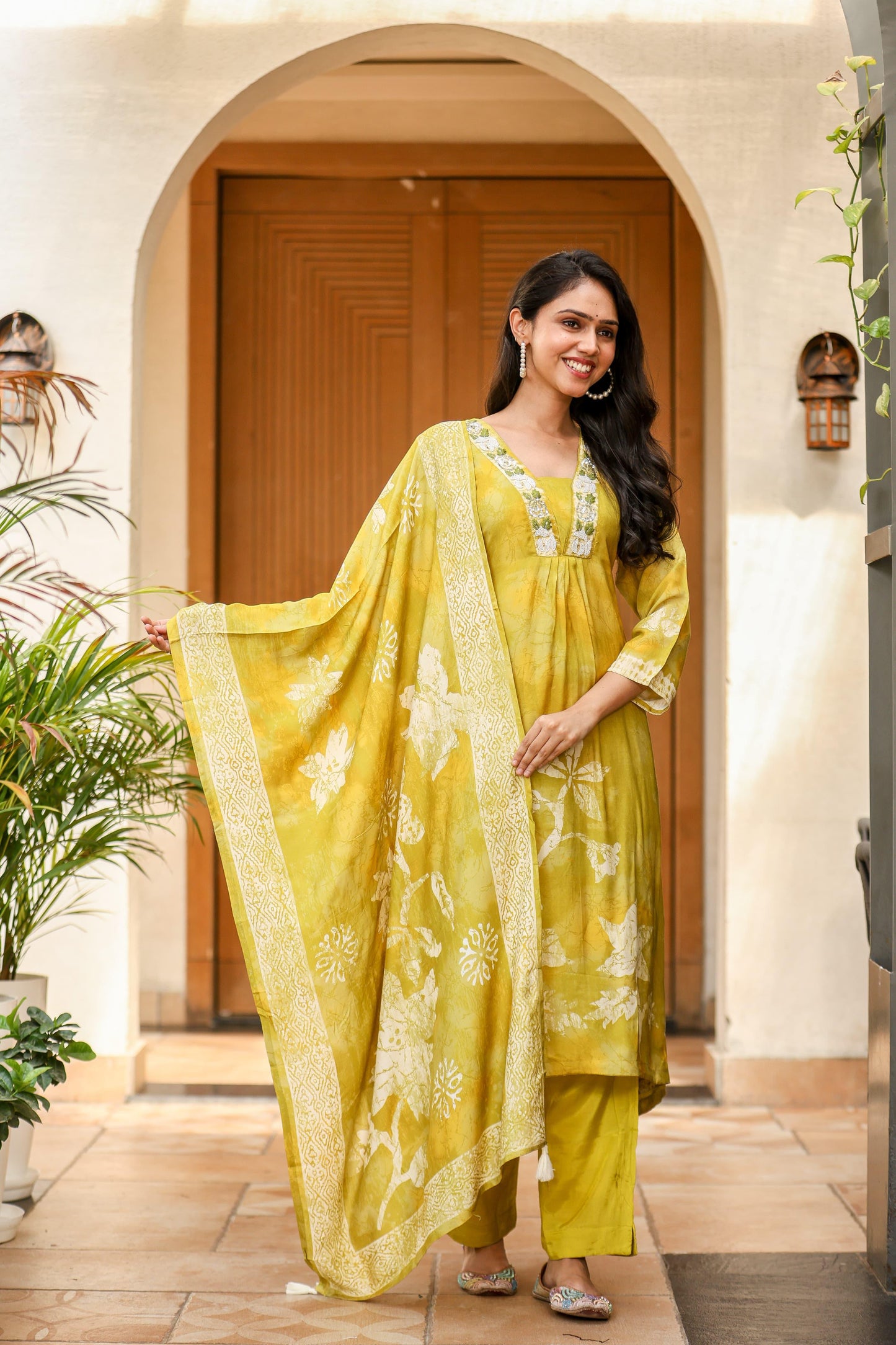 Yellow Block Print Kurta Set