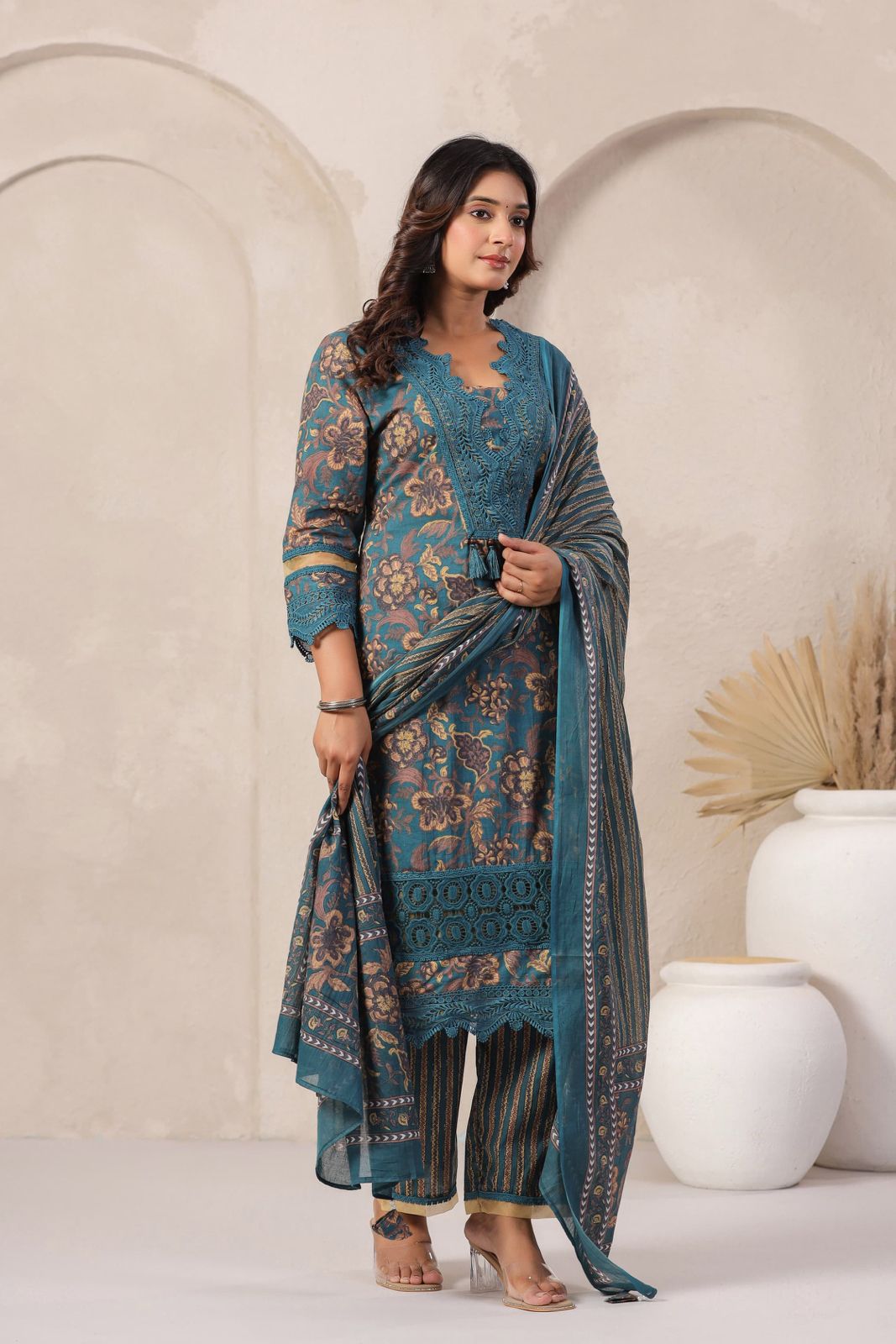 Teal Blue Floral Suit Set