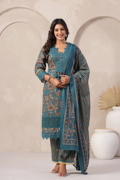 Teal Blue Floral Suit Set