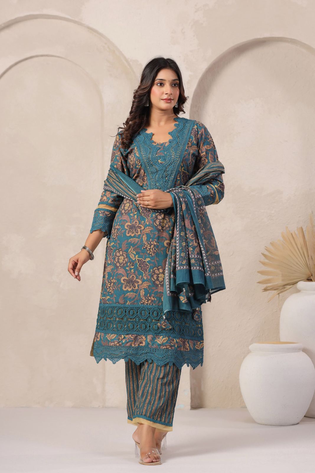 Teal Blue Floral Suit Set
