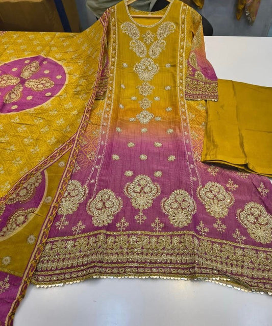 Mustard & Magenta Anarkali Suit