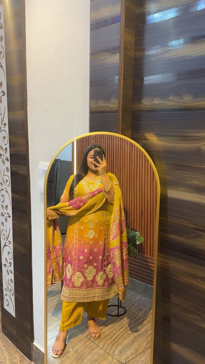 Mustard & Magenta Anarkali Suit