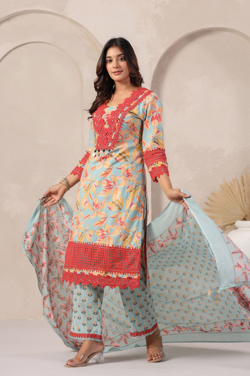 Aqua Blue Cotton Suit Set