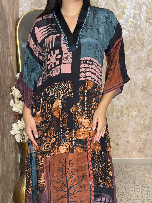 Black & Rust Printed Kaftan-Style Set