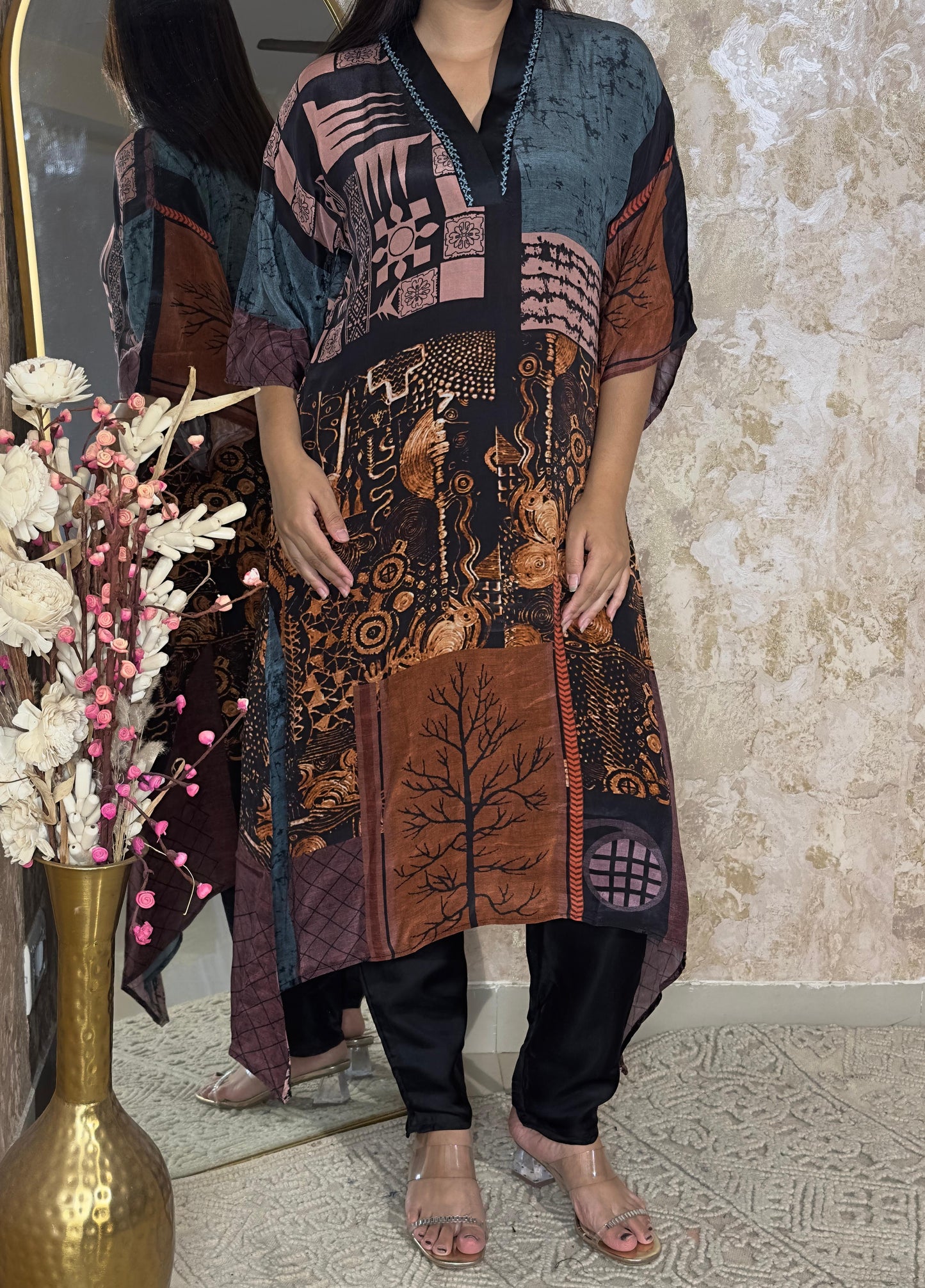 Black & Rust Printed Kaftan-Style Set