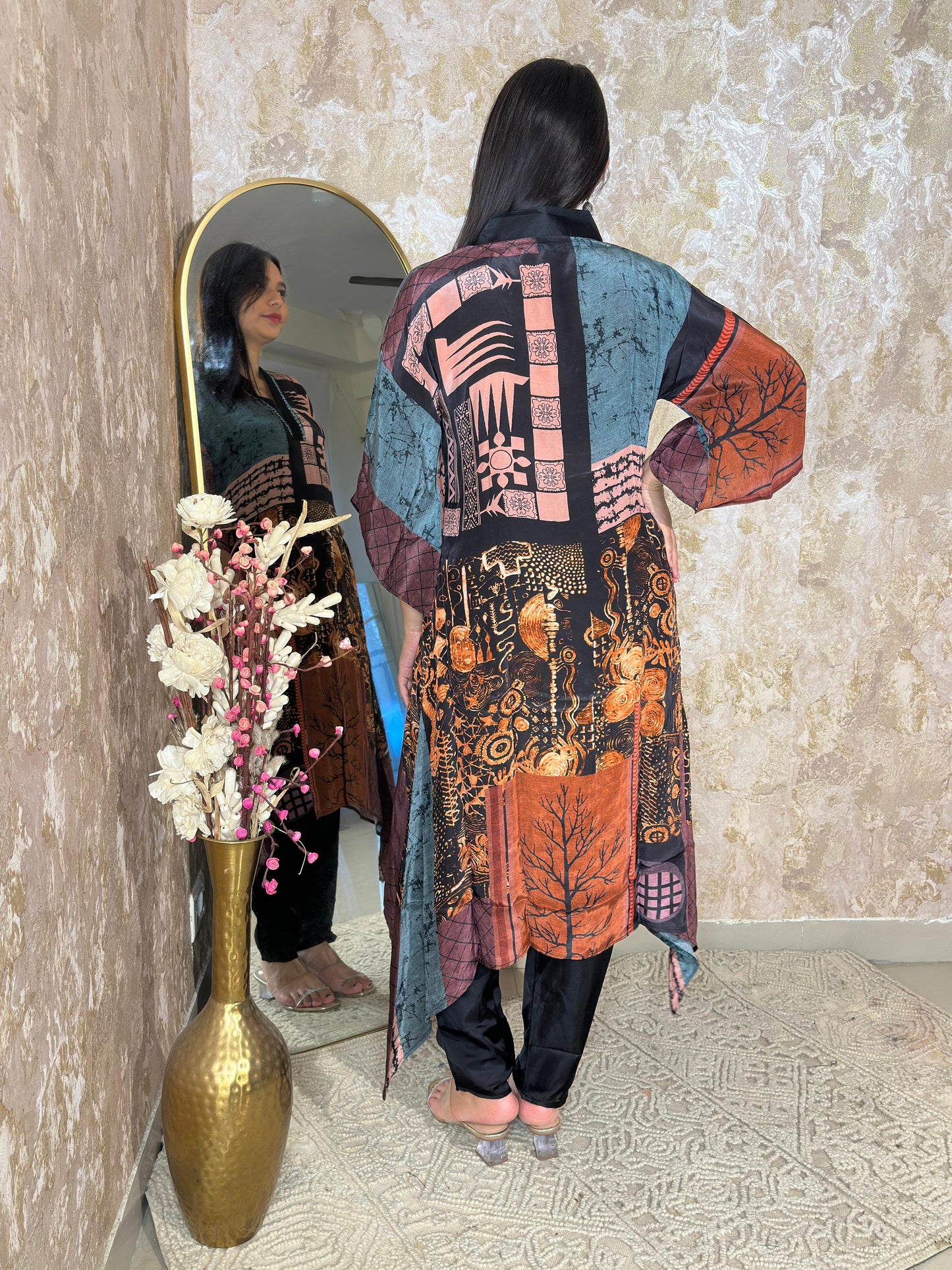 Black & Rust Printed Kaftan-Style Set