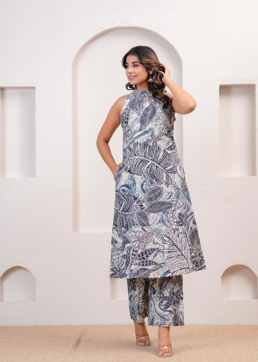 Blue & White Printed Co-ord Set
