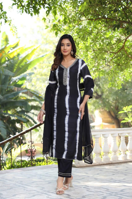 Black Muslin straight suit