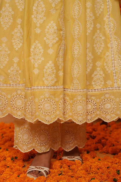 Yellow premium cotton Anarkali suit